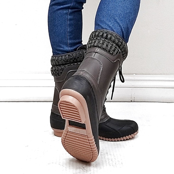 New Gray Sweater Lace Mid-Calf Snow Duck Boots - Picture 4 of 4